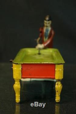 1900's Gunthermann German Tin Wind Up Billiards Pool Player Vintage Original Toy