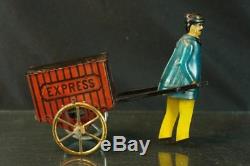 1900's Lehmann German Tin String Drive Express Porter Mint Original Vintage Toy