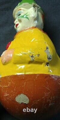 1900s Roly Poly Toy Clown Hand Painted Paper Mache USA Schoenhut Antique 6x12