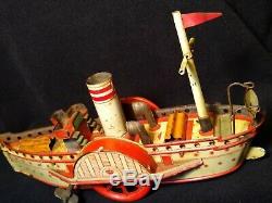 1902 Orobr Antique Paddle Wheel Boat Tin Toy #120 RARE 100% Origional WORKS
