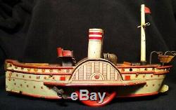 1902 Orobr Antique Paddle Wheel Boat Tin Toy #120 RARE 100% Origional WORKS