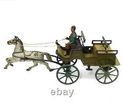 1910 G&k Greppert & Kelch Horse And Carriage Tin Litho Wind Up Toy Germany