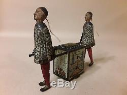 1910's Lehmann Kadi Chinese tea chest carriers antique tin string drive toy epl