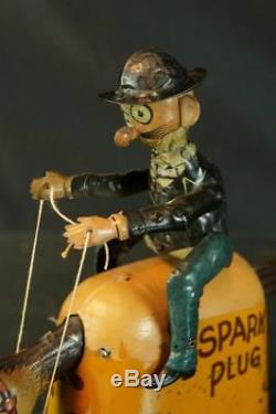 1920's Nifty Tin Wind Up Comic Barney Google On Spark Plug Horse Vintage Toy