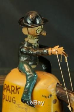 1920's Nifty Tin Wind Up Comic Barney Google On Spark Plug Horse Vintage Toy