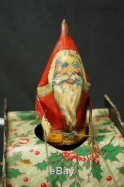 1920's Strauss Santee On Sleigh Tin Wind Up Christmas Holiday Toy Vintage Santa