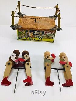 1920's Strauss Tin Windup Knock Out Prize Fighters Boxing Toy (Earlier Version)