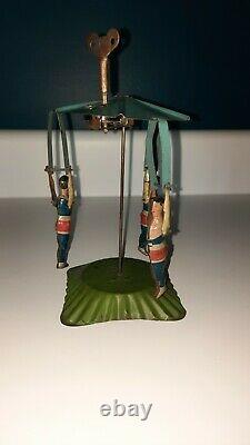 1920's Tin Carousel Trapeze Artist Circus Wind up Made in Germany 7