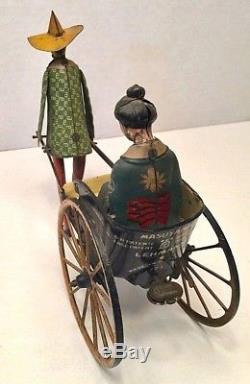 1920s Lehmann Masuyama Rickshaw Vintage Tin Wind up Toy Germany