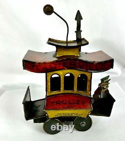 1922 German Toonerville Trolley Tin Litho Wind Up Toy Fontaine Fox Nice Original