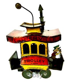 1922 German Toonerville Trolley Tin Litho Wind Up Toy Fontaine Fox Nice Original