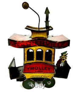 1922 German Toonerville Trolley Tin Litho Wind Up Toy Fontaine Fox Nice Original