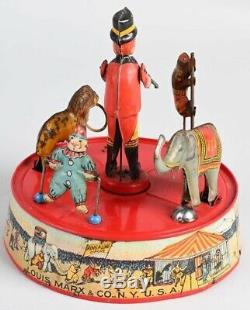 1925 Louis Marx Tin Wind Up Ring A Ling Circus Original Litho Lion Elephant Toy