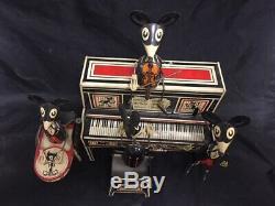 1928 MARX MERRY MAKERS BAND & DANCING MICE WIND UP PIANO VIOLINIST WORKS With BOX