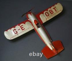 1930 Antique Mettoy Wells Tin Toy Propeller Monoplane Airplane Clockwork G-E OBT