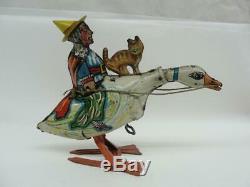 1930'S MARX TIN WIND UP OLD MOTHER GOOSE With KITTEN FAIRY TALE LITHO ORIGINAL