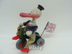 1930's Japan Walt Disney Long Billed Donald Duck Celluloid Tin Wind Up Tricycle