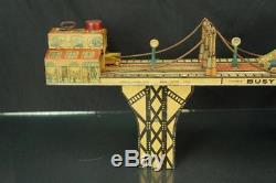 1930's LOUIS MARX BUSY BRIDGE TIN WIND UP VINTAGE ANTIQUE TOY WORKING