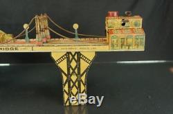 1930's LOUIS MARX BUSY BRIDGE TIN WIND UP VINTAGE ANTIQUE TOY WORKING