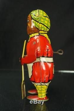 1930's Lindstrom Sweeping Mammy Tin Wind Up Black Americana Toy Vintage