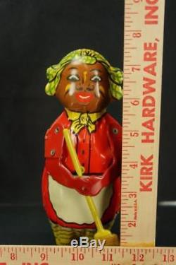 1930's Lindstrom Sweeping Mammy Tin Wind Up Black Americana Toy Vintage