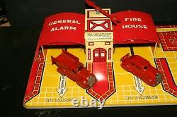 1930's Marx, One General Alarm Fire House Tin Toy, Complete Works, Original Box