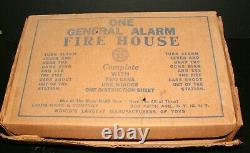 1930's Marx, One General Alarm Fire House Tin Toy, Complete Works, Original Box