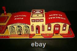 1930's Marx, One General Alarm Fire House Tin Toy, Complete Works, Original Box