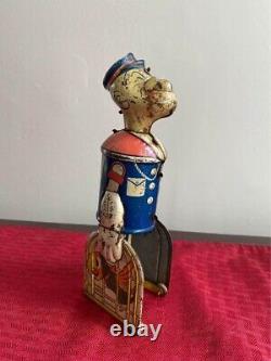 1930's Marx Tin Litho Walking Popeye With Parrot Cages Wind Up Toy