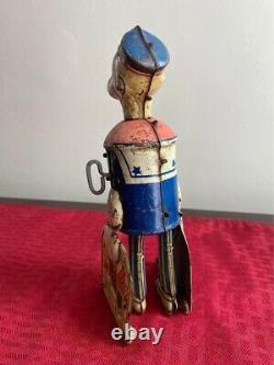 1930's Marx Tin Litho Walking Popeye With Parrot Cages Wind Up Toy