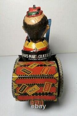 1930's Marx Tin Litho Windup Joy Rider Eccentric Crazy Car Mechanical Toy