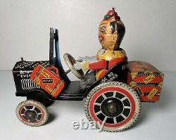 1930's Marx Tin Litho Windup Joy Rider Eccentric Crazy Car Mechanical Toy