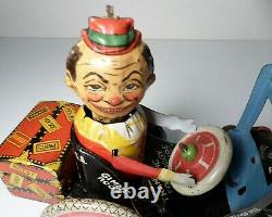 1930's Marx Tin Litho Windup Joy Rider Eccentric Crazy Car Mechanical Toy