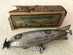 1930's Orig MARX Tin Litho 11 TRANS-ATLANTIC Flying ZEPPELIN WORKS GREAT WithBox