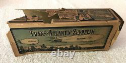 1930's Orig MARX Tin Litho 11 TRANS-ATLANTIC Flying ZEPPELIN WORKS GREAT WithBox