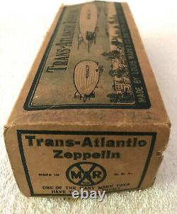 1930's Orig MARX Tin Litho 11 TRANS-ATLANTIC Flying ZEPPELIN WORKS GREAT WithBox