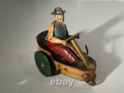 1930's Original PAYA Spain Tin windup Clown on 3 Wheel Cycle Tin Toy