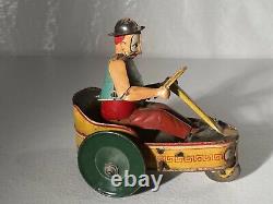 1930's Original PAYA Spain Tin windup Clown on 3 Wheel Cycle Tin Toy