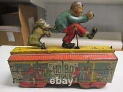 1930's Original Unique Art MFG. Company Tin Windup Hobo Train Toy