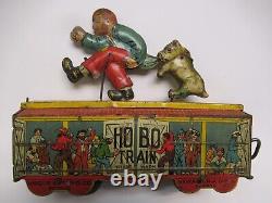 1930's Original Unique Art MFG. Company Tin Windup Hobo Train Toy