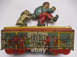 1930's Original Unique Art MFG. Company Tin Windup Hobo Train Toy