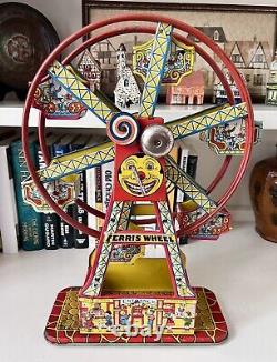 1930's VINTAGE J. CHEIN TIN LITHOGRAPH HERCULES WIND-UP FERRIS WHEEL-VG- WORKS