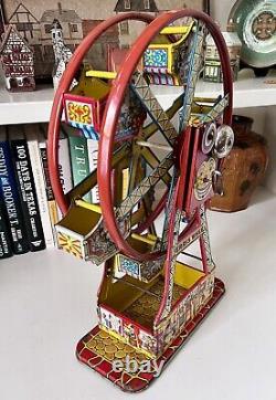 1930's VINTAGE J. CHEIN TIN LITHOGRAPH HERCULES WIND-UP FERRIS WHEEL-VG- WORKS