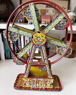 1930's VINTAGE J. CHEIN TIN LITHOGRAPH HERCULES WIND-UP FERRIS WHEEL-VG- WORKS