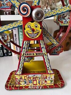 1930's VINTAGE J. CHEIN TIN LITHOGRAPH HERCULES WIND-UP FERRIS WHEEL-VG- WORKS