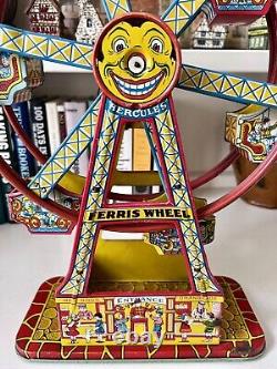 1930's VINTAGE J. CHEIN TIN LITHOGRAPH HERCULES WIND-UP FERRIS WHEEL-VG- WORKS