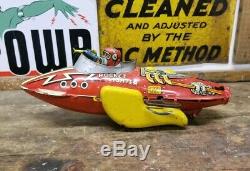 1930's Vintage Marx FLASH GORDON Rocket Fighter Wind-Up Tin Litho Space Ship Toy