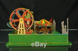 1930's Wyandotte Carnival Circus Scene Tin Wind Up Toy Vintage Ferris Wheel