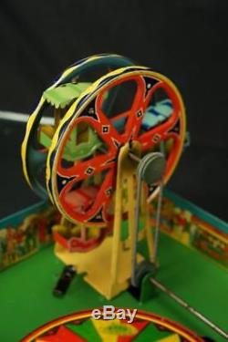 1930's Wyandotte Carnival Circus Scene Tin Wind Up Toy Vintage Ferris Wheel