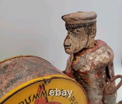 1930s Great Vintage Louis Marx Parade Drummer Wind Up Litho Toy 9x8h